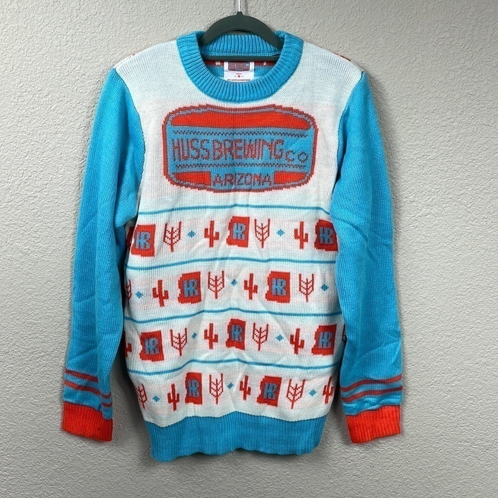 Huss Brewing Co Ugly Christmas Holiday Knit Sweater Arizona Cactus Unisex Sz S